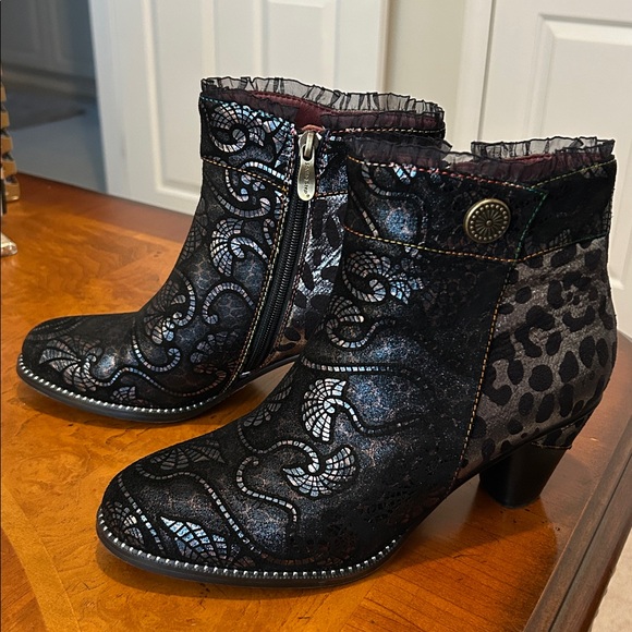 L’Artiste Black Lace Trim Heeled Boots - Picture 2 of 15